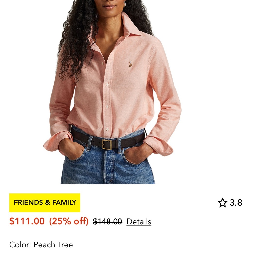 Ralph Lauren Light Peach Button-Front Oxford Shirt